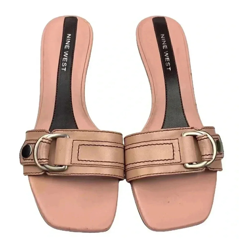 Nine West Yara heels sz 6 mauve pink leather square toe slides vintage 90s y2k
